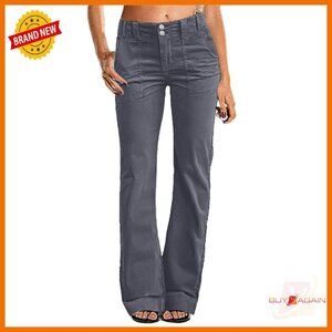 Mid Rise Wide Leg Corduroy Pants Stretch Work Casual Flare